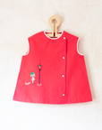 Red tunic/dress with dog and street lamp girl embroidery | 9-12 months