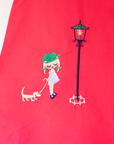 Red tunic/dress with dog and street lamp girl embroidery | 9-12 months