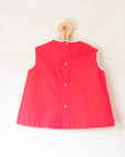 Red tunic/dress with dog and street lamp girl embroidery | 9-12 months