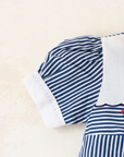 Striped and navy overalls | 6-9 months