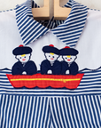 Striped and navy overalls | 6-9 months
