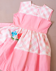 Pink dress with plaid and embroidered flowers | 8-9 years