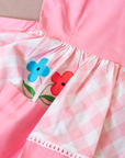 Pink dress with plaid and embroidered flowers | 8-9 years