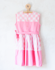 Pink dress with plaid and embroidered flowers | 8-9 years