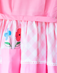 Pink dress with plaid and embroidered flowers | 8-9 years