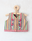 Cardigan with stripes and embroidered flowers | French dead stock | 9-12 months