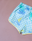 Checkered shorts with palm trees and a boat | French deadstock | 2-3 years