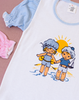 Light blue t-shirt with children on the beach | 18-24 months