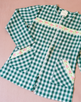 Green and white checkered shirt with flowers | 7-8 years