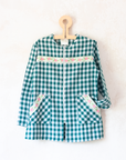 Green and white checkered shirt with flowers | 7-8 years