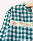Green and white checkered shirt with flowers | 7-8 years