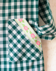 Green and white checkered shirt with flowers | 7-8 years
