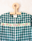 Green and white checkered shirt with flowers | 7-8 years