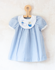 Striped dress with embroidery for children on the beach | 9-12 months