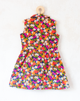 Seventies floral dress with apples and pears | 3-4 years