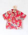 Red button-down shirt with leopards | 18-24 months