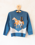 Blue knit with horses | Spanish Deadstock | 5-6 years