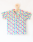 White button-down shirt with colorful schnauzers | French deadstock | 18-24 months