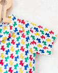 White button-down shirt with colorful schnauzers | French deadstock | 18-24 months