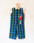 Green and blue plaid jumpsuit with spaceship embroidery | 9-12 months