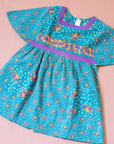 שמלה צרפתית פרחונית בצבע טורקיז | 3-4 שנים
