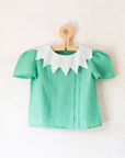 חולצה ירוקה קצרה עם צווארון לבן רחב משונן | 4-5 שנים