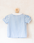 חולצת פסים תכלת לבן עם כריות בכתפיים | 4-5 שנים