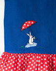 Blue and red dress with dots and embroidered rabbit | French deadstock from the 1960s | 18-24 months
