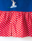Blue and red dress with dots and embroidered rabbit | French deadstock from the 1960s | 18-24 months