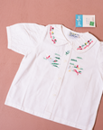 White button-down shirt with floral and goose embroidery | 18-24 months