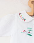 White button-down shirt with floral and goose embroidery | 18-24 months