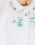 White button-down shirt with floral and goose embroidery | 18-24 months