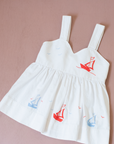 White 1950s Tunic with Embroidered Sailboats | 9-12 Months