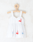 White 1950s Tunic with Embroidered Sailboats | 9-12 Months