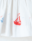 White 1950s Tunic with Embroidered Sailboats | 9-12 Months
