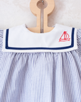 שמלת מלחים עם פסים וסירה רקומה | 6-9 חודשים
