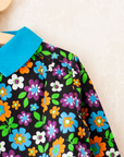 חולצה פרחונית עם צווארון כחול | דד סטוק צרפתי | 8-9 שנים