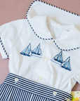 Sailor set with embroidered boats | 6-9 months