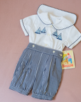 Sailor set with embroidered boats | 6-9 months