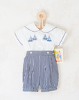 Sailor set with embroidered boats | 6-9 months