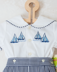 Sailor set with embroidered boats | 6-9 months