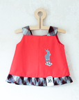 Red tunic with embroidered donkey | French deadstock from the 1950s | 6-9 months