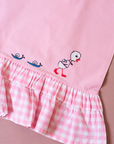 Pink dress with plaid and duck and snail embroidery | 9-12 months