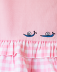 Pink dress with plaid and duck and snail embroidery | 9-12 months