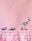 Pink dress with plaid and duck and snail embroidery | 9-12 months