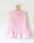 Pink dress with plaid and duck and snail embroidery | 9-12 months
