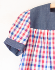 Wide, checkered short shirt | French deadstock from the 70s | 11-13 years