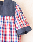 Wide, checkered short shirt | French deadstock from the 70s | 11-13 years