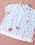 Plaid shirt with embroidered fish | French deadstock from the 70s | 9-12 months