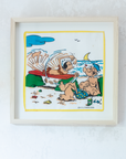Popeye and Olive at the Beach | Framed Vintage Handkerchief